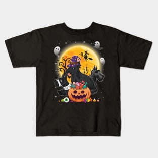 Scottish Terrier Dog Mummy Witch Moon Ghosts Happy Halloween Thanksgiving Merry Christmas Day Kids T-Shirt